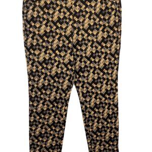 Soft Surroundings 1X Womens Plaid Ankle Pants Gold Black Geometric Print Stretch
